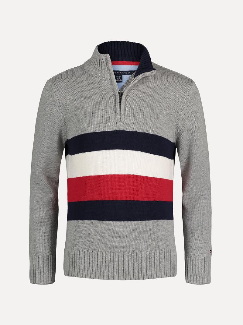 Fiú Tommy Hilfiger Little Flag Quarter-Zip Pulóverek Szürke | HU 2197HAP